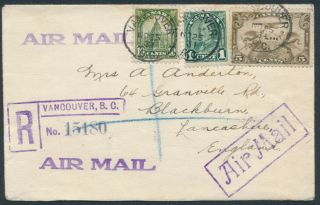 1931 Registered Cover Vancouver Bc To England,  Air Mail To York