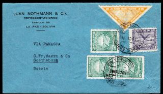 Bolivia 1946 Airmail Cover W/stamps From La Paz (31.  10.  46) To Sweden Via Panagra