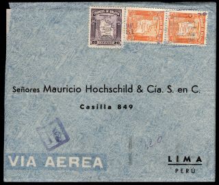 Bolivia 1937 Airmail Cover W/stamps From La Paz To Lima,  Peru