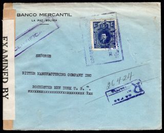 Bolivia 1942 Airmail Cover W/stamp From La Paz (12.  42) To York (21.  12.  42)