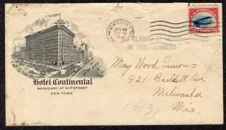 1918 Airmail Stamped (c3) Hotel Mailer From York City To Milwaukee Pc305