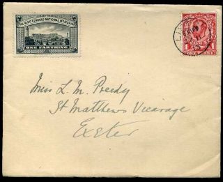 1913 King Edward Vii Memorial Label Kgv 1d Envelope Lifton Cds
