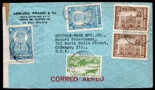 Bolivia 1942 Airmail Cover W/stamps From La Paz (8.  4.  42) To Usa