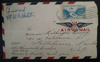 Scarce 1942 Canal Zone Airmail Cover Ties 15c Blue Stamp Canc Howard Field