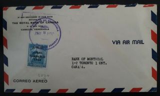 Rare 1947 Venezuela Airmail Cover Ties 25c Stamp W O/p Canc Caracas