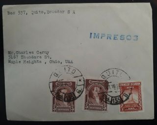 Rare 1948 Ecuador " Impresos " Cover Ties 3 Stamps Canc Quito To Usa