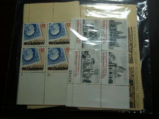 US POSTAGE NEVER HINGED PLATE BLOCKS OF 4 OF 1 TO 22 CENT STAMPS $10.  20 FACE 2