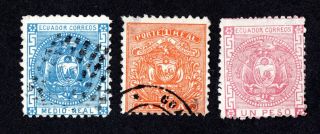 Ecuador 1873 Set Of 3 Stamps Mi 5 - 7 Mh/used Cv=15€