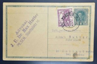 Czechoslovakia Austria 1919 Mixed Country Franked Forerunner Card Plzen Cssr To