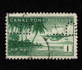 Opc 1939 Canal Zone $1 Air Mail C20 With Official " P " Perfin 37903