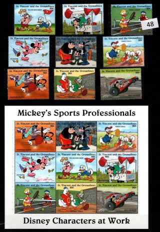 / St.  Vincent - Mnh - Disney - Cartoons - Mickey - Sport - Basketball - Tennis