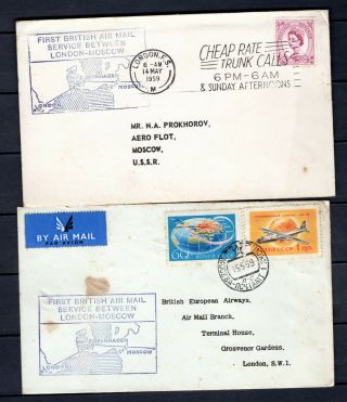 Russia 1959 Great Britain 2 X First British Airmail Service Covers London Moscow