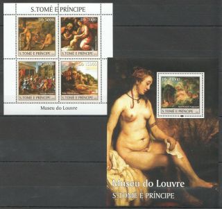 R483 2004 S.  Tome & Pricnipe Art Famous Paintings Museums Louvre Bl,  Kb Mnh