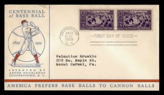 Dr Who 1939 Fdc Baseball Centennial Sports Linprint Cachet 855 Pair E54828