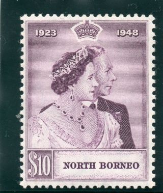 North Borneo 1948 Rsw $10 Sg 351 With Small Hinge Remain