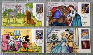 Us 2006 The Art Of Disney Romance,  Collins Hand Painted Complete Set Of 4 Fdcs