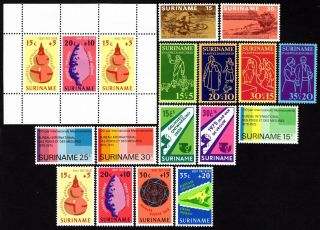 Suriname 1975 Set Of 15 Stamps,  Block Mi 687 - 701,  Bl.  15 Mh Cv=17.  3€