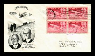 Us Cover Wright Brothers Air Mail Block Of 4 Fdc Smartcraft Cachet Scott C45