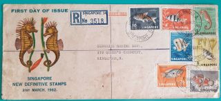 1962 Malaya Singapore Fish Definitive Stamps Fdc (cover Creased)