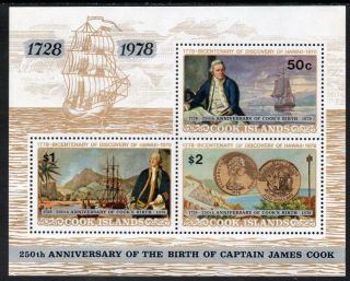 Cook Islands Mnh 1978 Sg616 250th Birth Anniv Of Captain Cook M/s