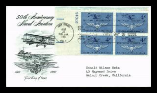 Us Cover Naval Aviation 50th Anniversary Fdc Plate Block Artmaster Cachet