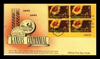 Dr Jim Stamps Us Cover Kansas Statehood Centennial Plate Block Fdc 1961