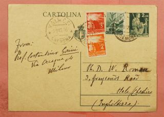 1946 Italy Uprated Postal Card Vailate To England 121011