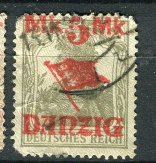 Germany; Danzig 1920 Aug - Sept Germania Surcharged Issue Fine 5mk.