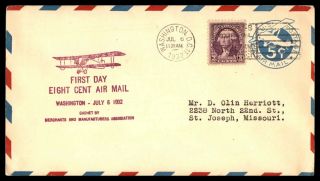 Mayfairstamps 1932 Us Airmail Rate Chage Washington Dc Cover Wwb50111