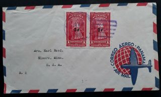 Scarce 1954 Panama Airmail Cover Ties 2 Stamps To Elmore Usa
