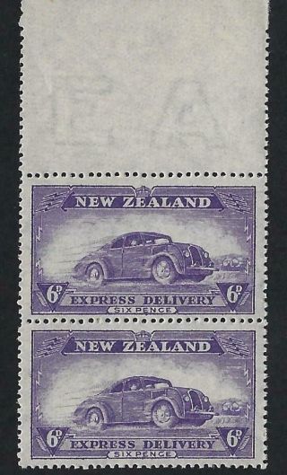 Zealand 1939 6d Mauve Express Delivery Car Sge6 Pair With Top Margin Mnh