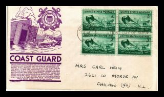 Us Cover Wwii Coast Guard Fdc Block Of 4 Anderson Cachet Scott 936