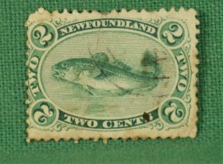 Newfoundland Canada Stamp 1865 2c Green Sg 25 Creased (r149)