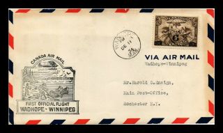 Dr Jim Stamps Wadhope Winnipeg Airmail First Flight Canada Cover