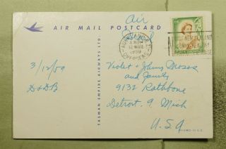 DR WHO 1959 ZEALAND AUCKLAND TEAL AIRLINES POSTCARD AIRMAIL TO USA e53568 2