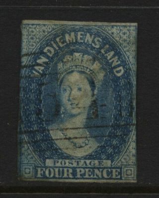 Australian States Tasmania Van Diemens Land Qv 4d Blue Imperf Stamp