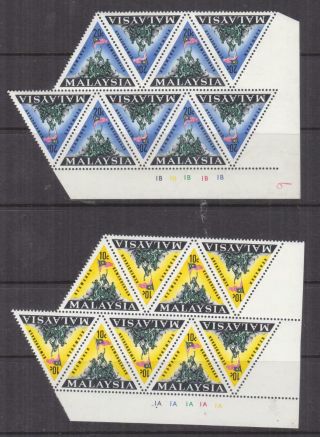 Malaysia,  1966 National Monument Pair,  Plate Blocks Of 8,  Mnh.