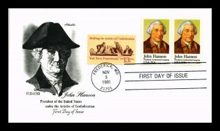 Dr Jim Stamps Us John Hanson Combo First Day Cover Pair Frederick Maryland