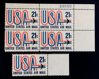 Us Stamps,  Scott C81 21c 1971 Airmail Plate Block And Single Xf M/nh