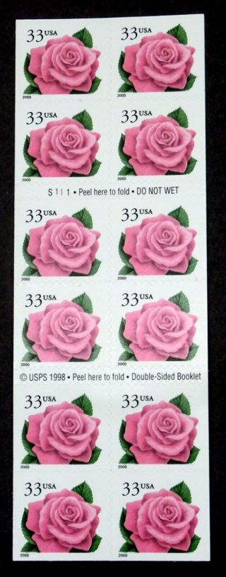 Usa - 1996,  Coral Pink Rose 33c,  Scott 3052d Booklet Of 20
