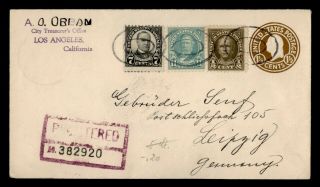 Dr Who 1929 Los Angeles Ca Registered Uprated Stationery To Germany E53148