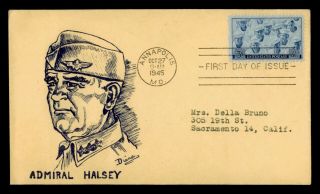 Dr Who 1945 Fdc Navy Military Huss Lithograph Wwii Patriotic Cachet E51716