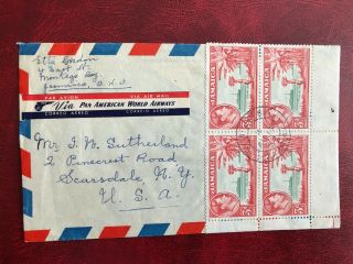 Jamaica 1952 Airmail Cover Sent To Usa Franked Gvi 3d Block