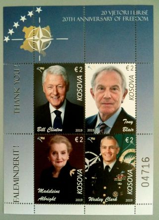 Kosovo Stamps 2019.  Clinton Usa President,  Blair,  Albright,  Clarck Nato.  Set Mnh