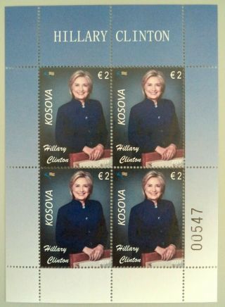 Kosovo Stamps 2019.  20 - Th Freedom.  Hillary Clinton: Usa First Lady.  Sheet Mnh