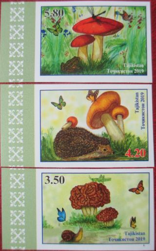 Tajikistan 2019 Mushrooms,  Butterfly 3 V Imperforated Mnh