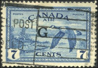 Canada Co2 Vf,  1950 Canada Goose 7c Deep Blue G Overprint Cv$18.  00