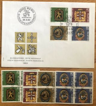 Switzerland Stamps 1983 Pro Patria Fdc Plus Blocks Of 4 Fd Cxl
