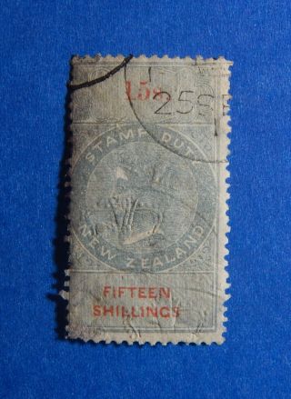 1867 15s Zealand Stamp Duty Revenue Bt 111 Die I Perf 12 1/2 Cs33172