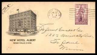 Mayfairstamps Us 1936 Sioux Falls S Dakota Hotel Albert To St Paul Minnesota